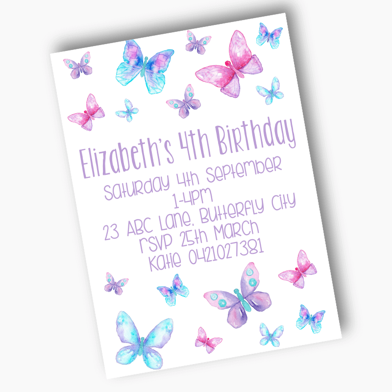 Personalised and Beautiful Butterfly Birthday Party Invites
